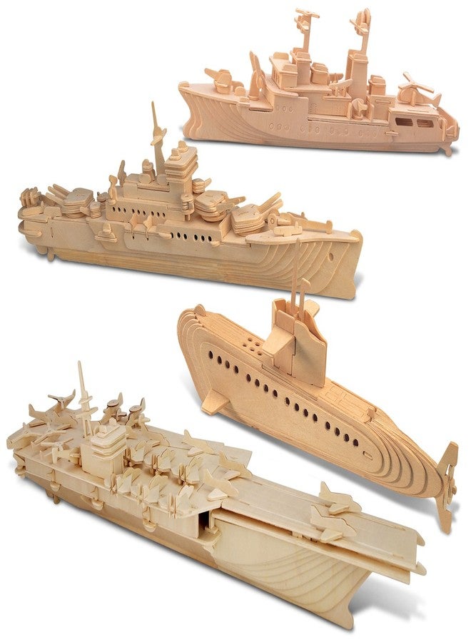 مجموعة ألغاز خشبية ثلاثية الأبعاد تضم غواصة، مدمرة، سفينة حربية، وحاملة طائرات، ألعاب تعليمية لبناء نماذج سفن بحرية، ألغاز خشبية غير مكتملة - عبوة من 4 قطع